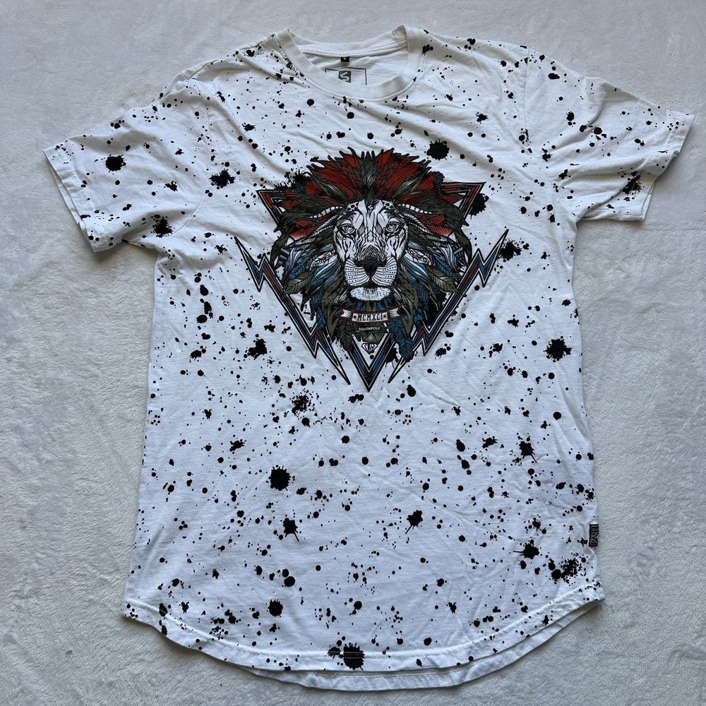 Southpole Lion Head Splatter Graphic Shirt Mens Large White Y2K Streetwear